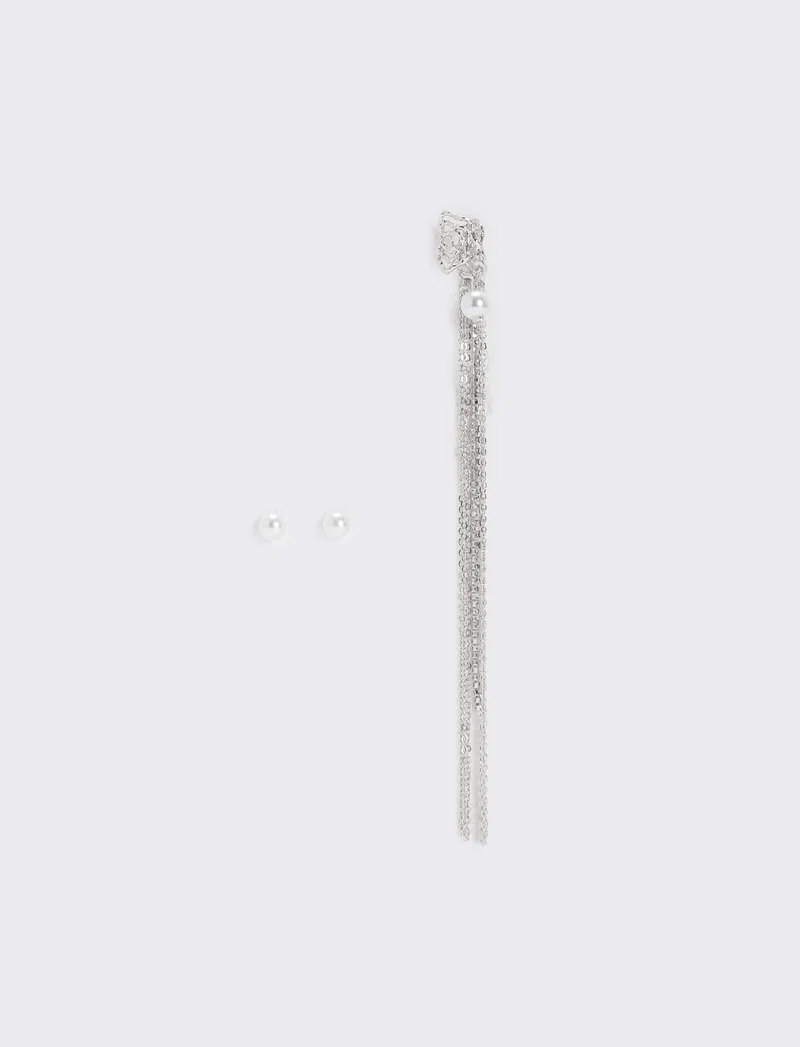 Card 3 EarCuff: Perle e Filo Eleganti - Argento