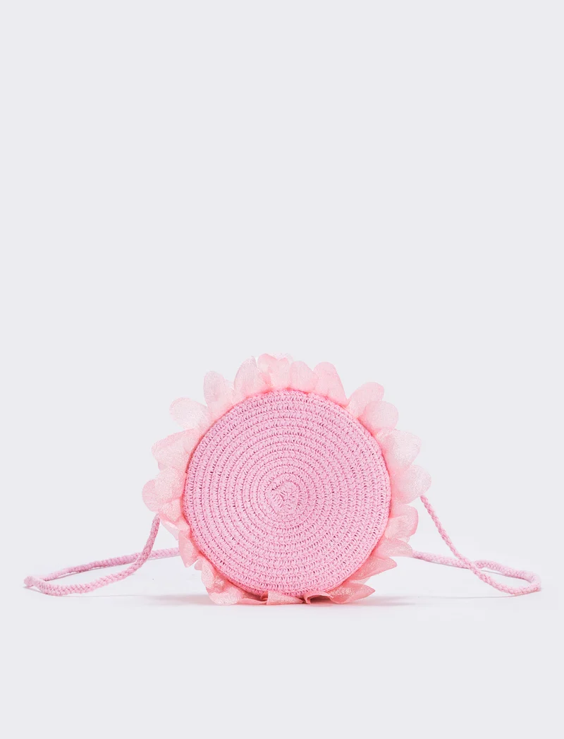 Borsetta rotonda in paglia con rouche bambina - Rosa