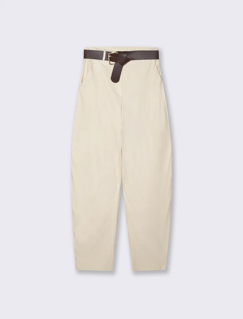 Pantaloni Dritti con Tasche e Cintura - Bianco burro
