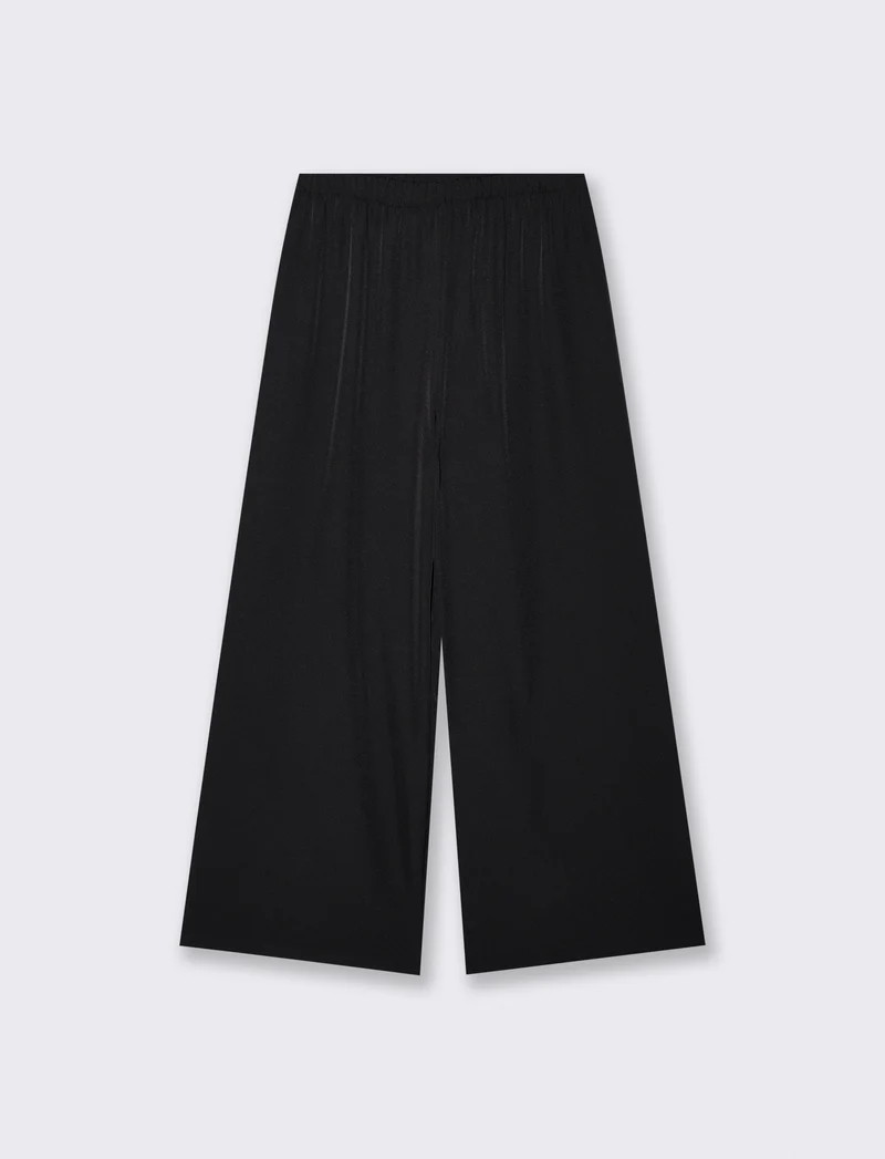 Pantalone largo con elastico in vita - Nero