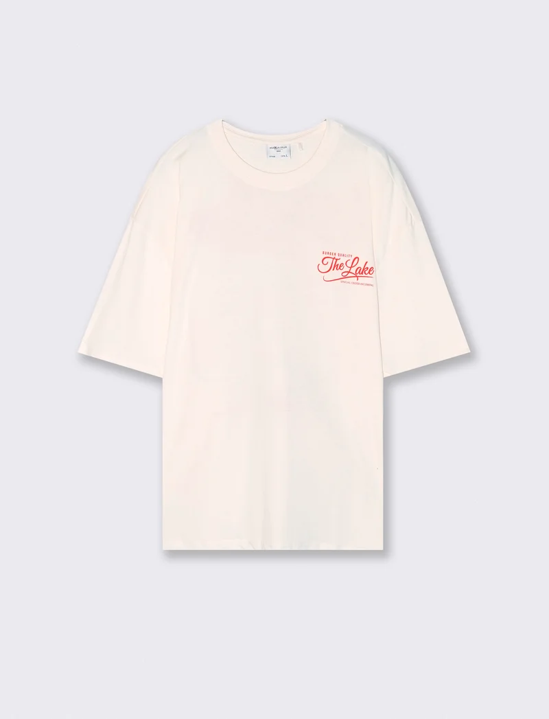 T-shirt girocollo con stampa boxy fit - Bianco
