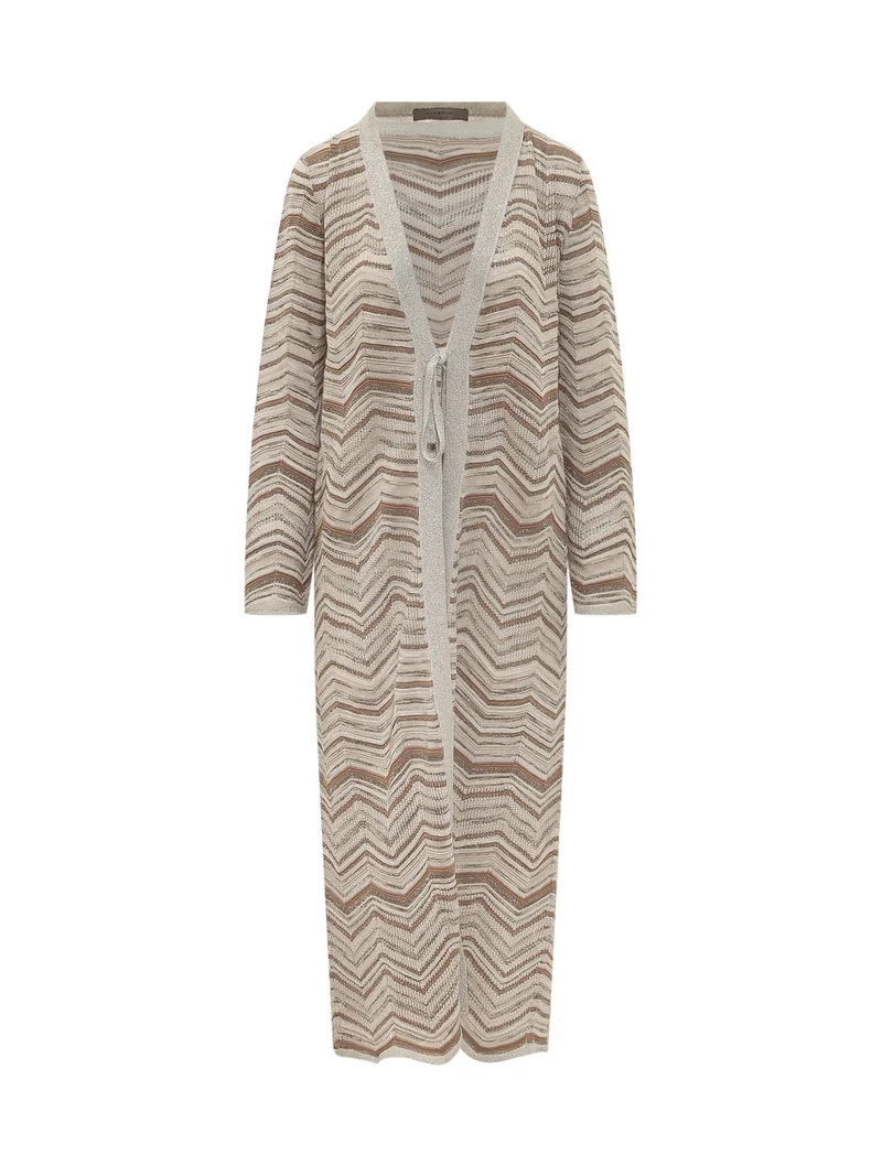 Cardigan Lungo con Motivo Chevron