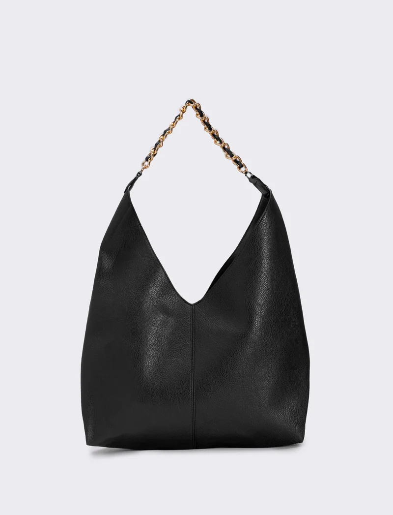Borsa a sacca con catena elegante - Nero
