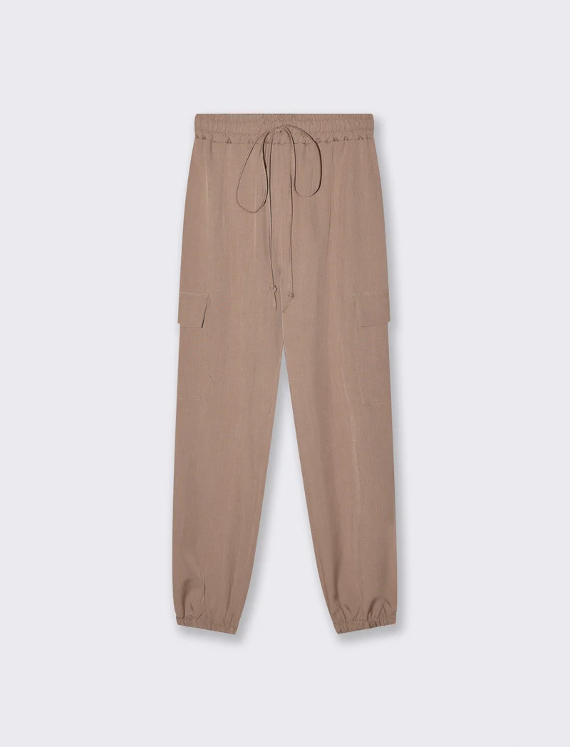 Pantalone con tasconi e coulisse - Grigio fango