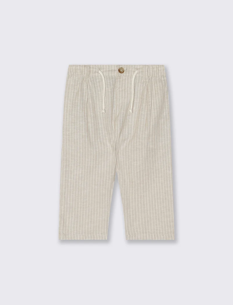 Pantaloni ampi in misto lino a righe - Beige