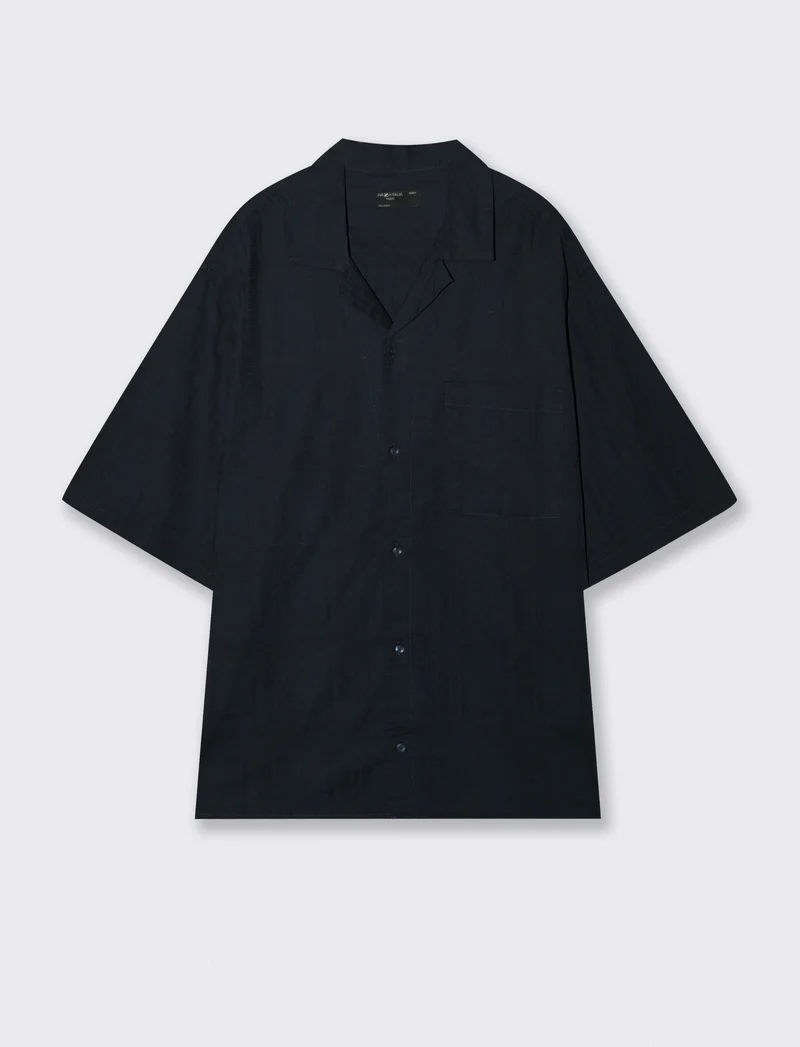 Camicia Jacquard Effetto Quadri Soft Fit - Blu