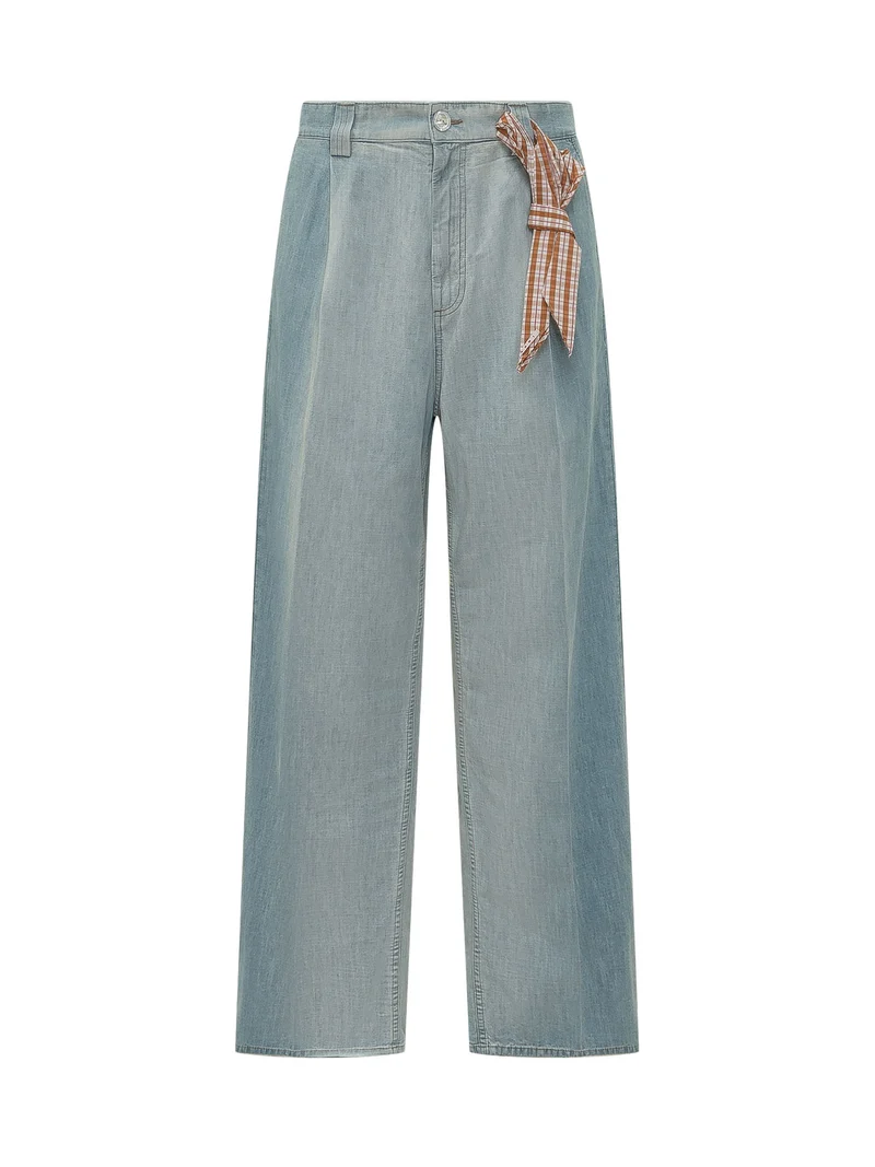 Pantaloni Dritti con Cintura Annodata