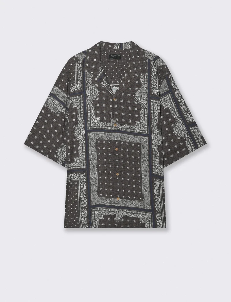 Camicia boxy fit in viscosa paisley patchwork - Grigio