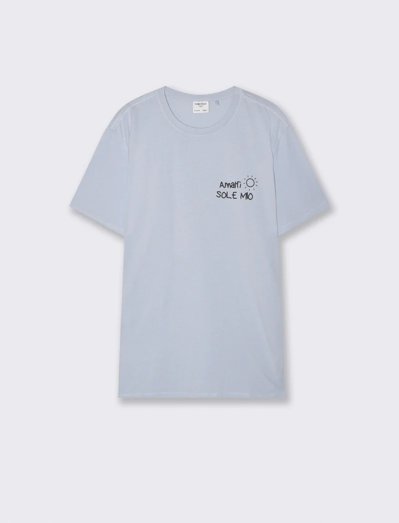 T-shirt girocollo con stampa spray effetto - Celeste polvere