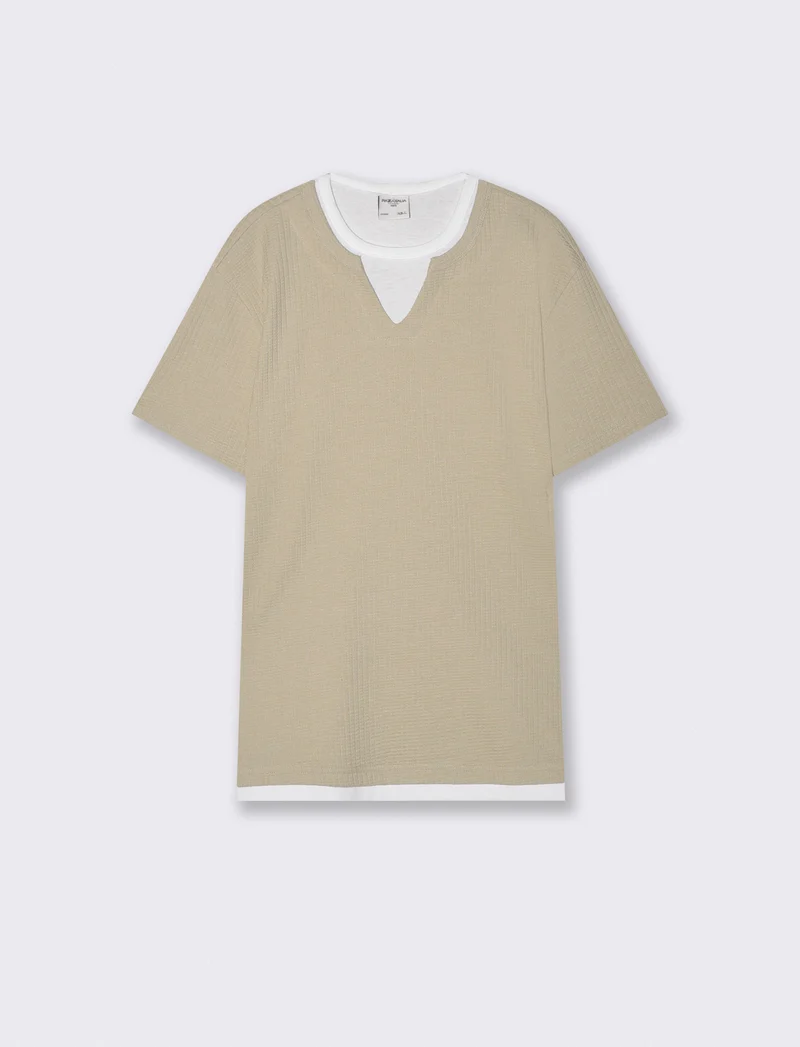 T-shirt finta doppio capo jacquard - Grigio stone
