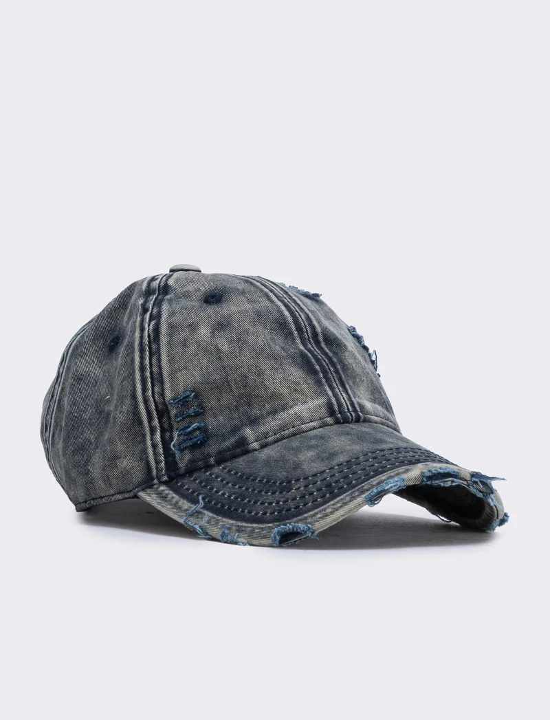 Cappello baseball delavè sfrangiato - Blu