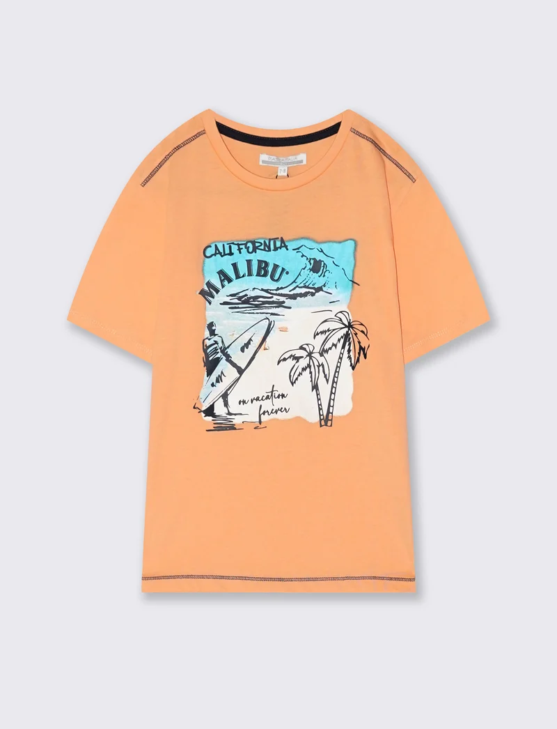 T-shirt con stampa frontale trendy e casual - Pesca