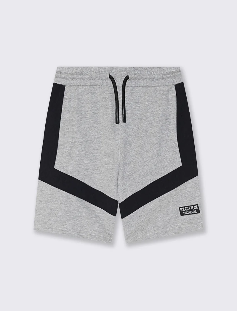 Bermuda in felpa con inserti a contrasto - Grigio mel.