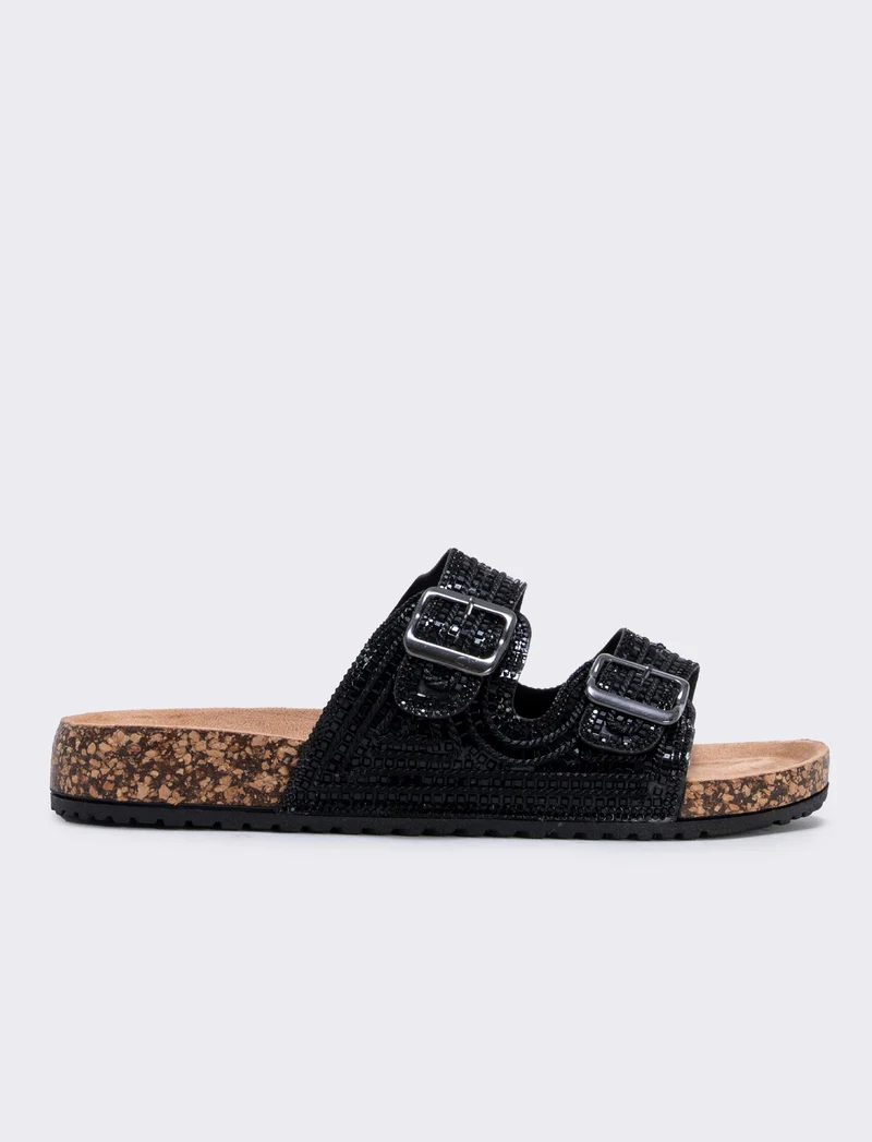 Sandalo da con strass e fibbie - Nero