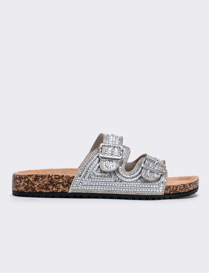 Sandalo da con strass e fibbie - Argento