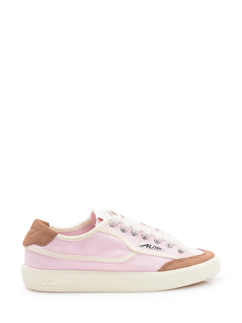 Sneakers in Tela Rosa e Beige