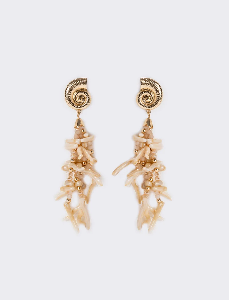 Orecchini rami di corallo con clip - Beige