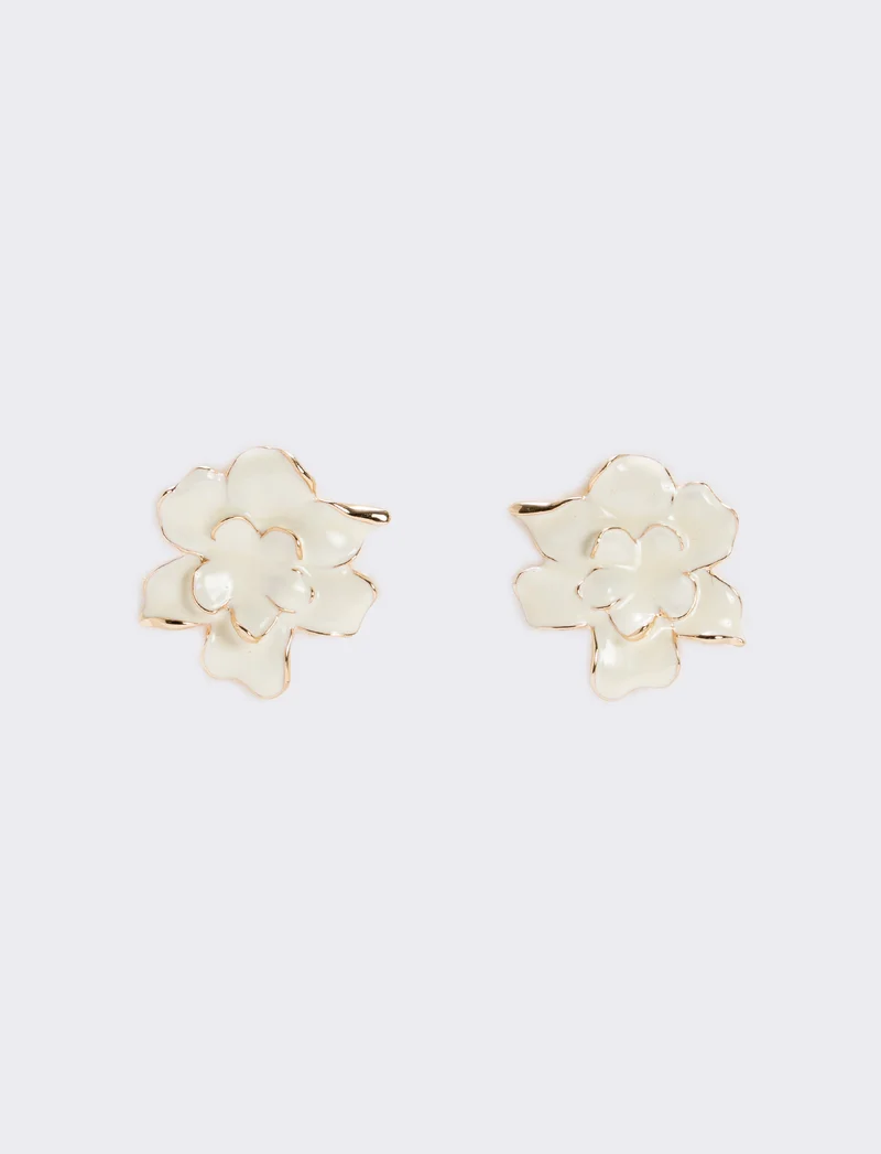 Orecchini fiore smaltato - Bianco