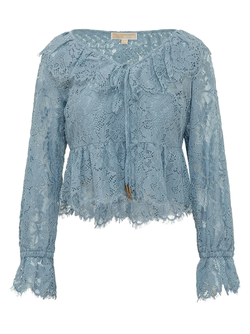 Top in Pizzo con Scollo a V e Maniche Lunghe