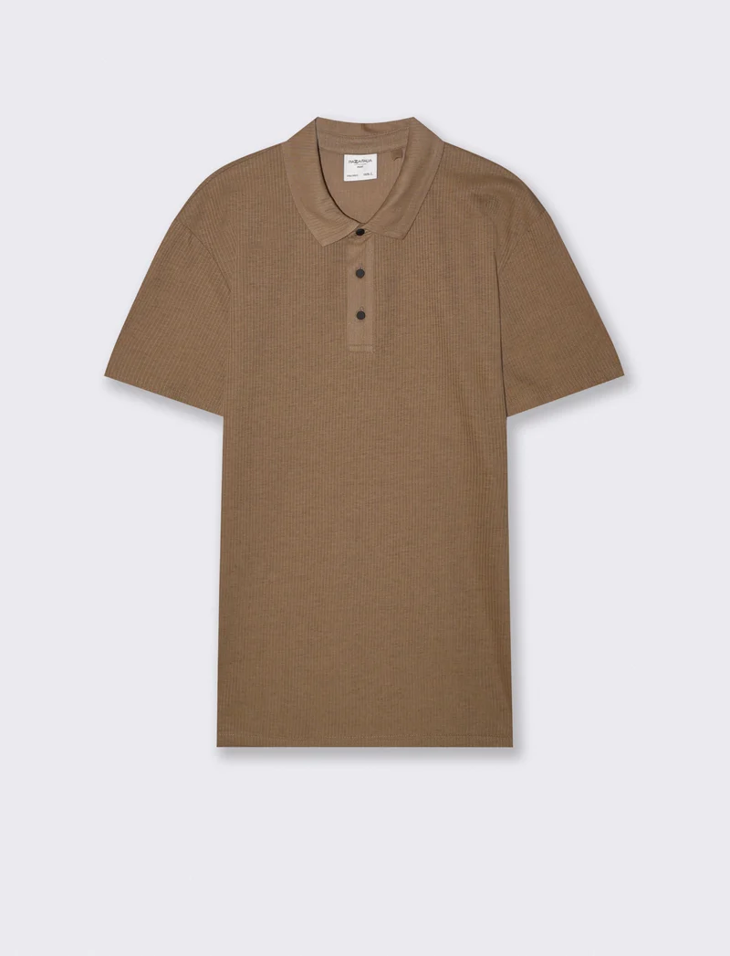 Polo Jacquard Effetto Riga Tono su Tono - Grigio fango