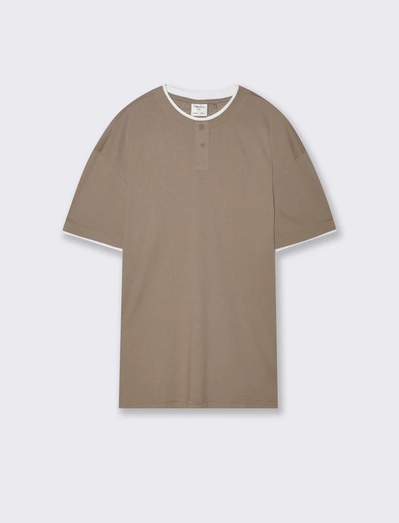 T-shirt Serafino in misto cotone soft touch - Verde kaki