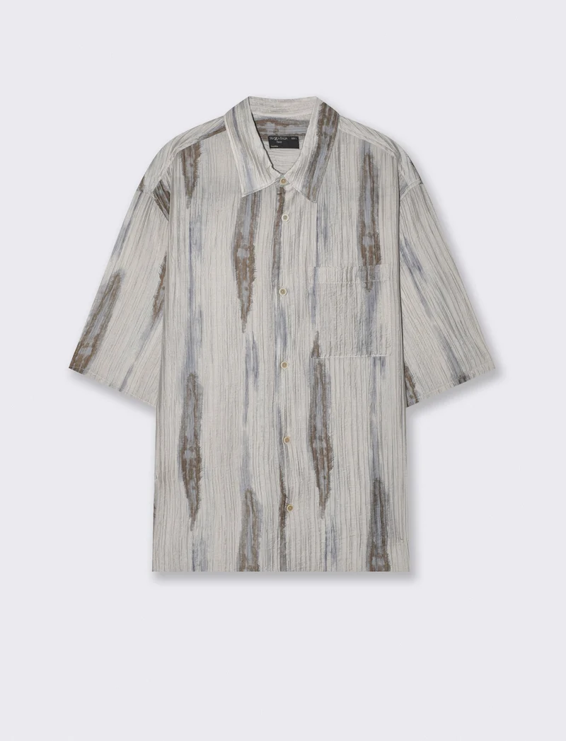 Camicia plissettata con stampa astratta - Grigio