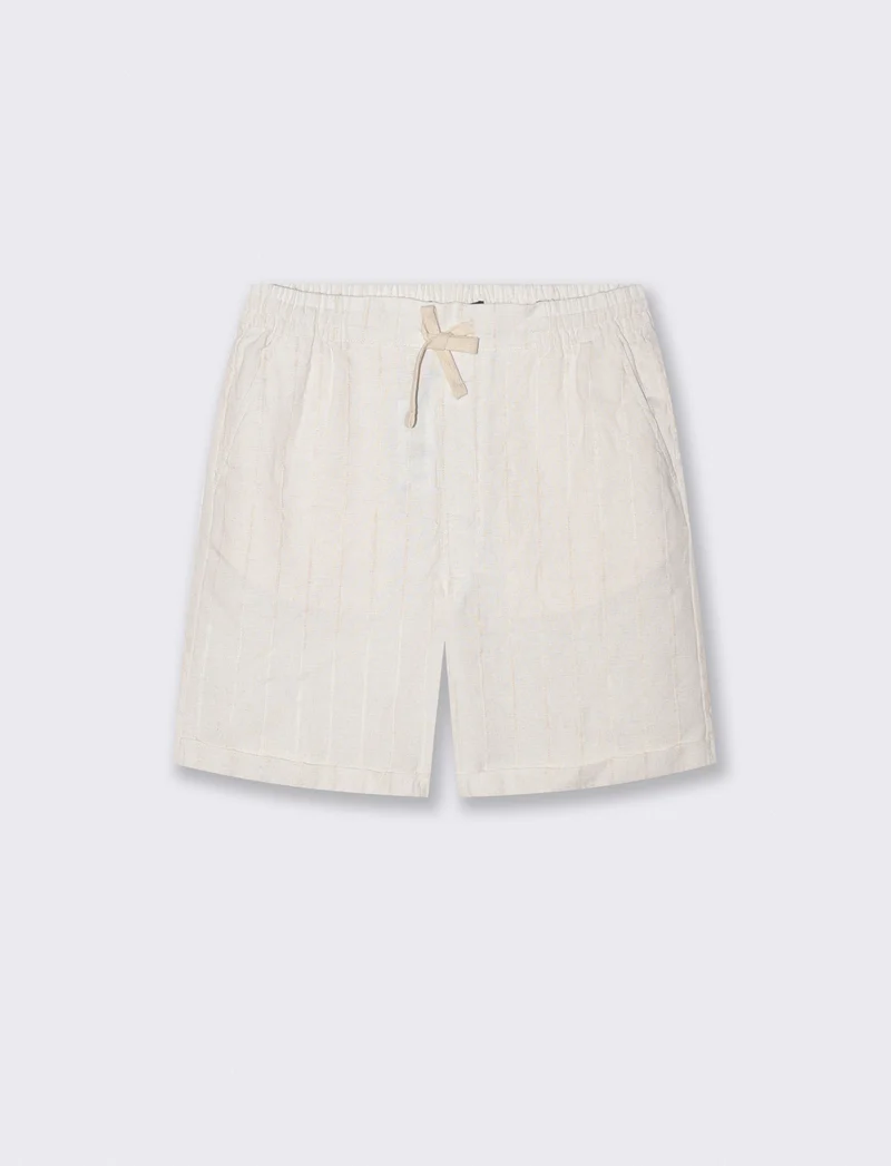 Bermuda in cotone con elastico in vita - Beige
