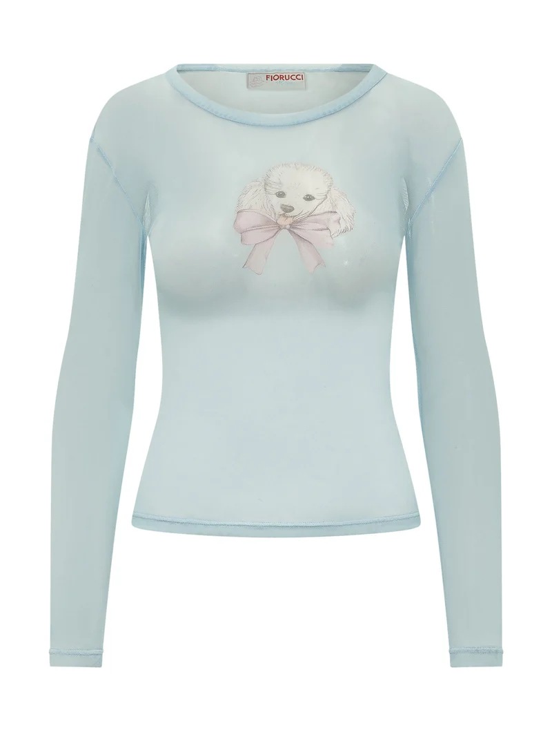 Top in Tulle a Maniche Lunghe con Stampa