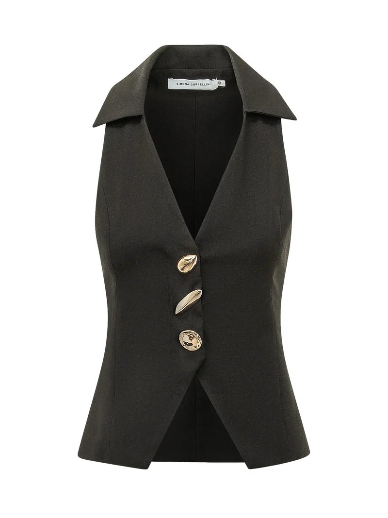 Top con Collo a Revers e Bottoni