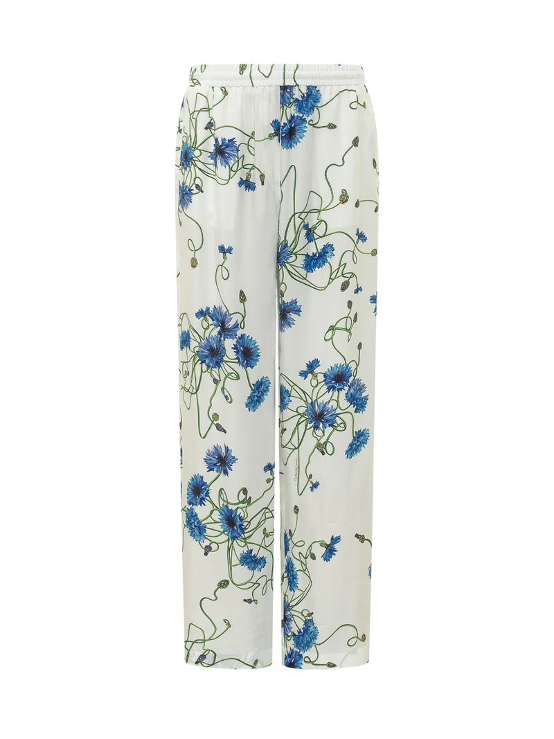 Pantalone con Stampa Floreale a Gamba Larga