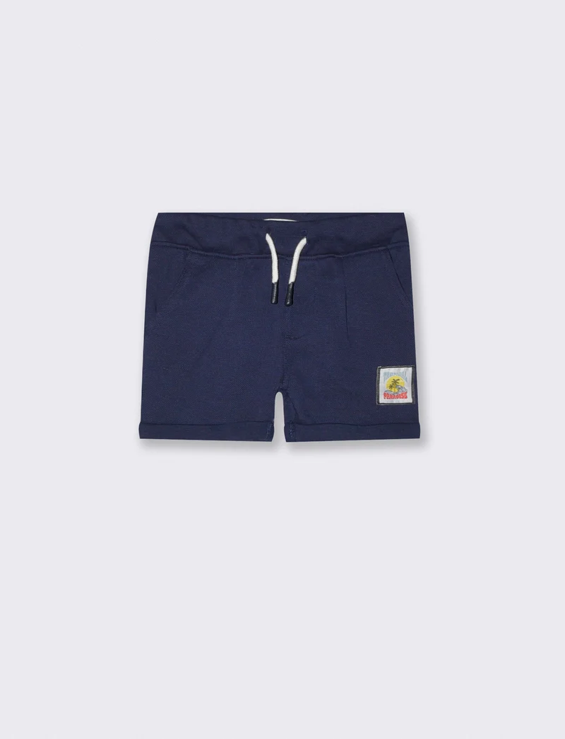Bermuda in piquet con coulisse ed etichetta - Blu