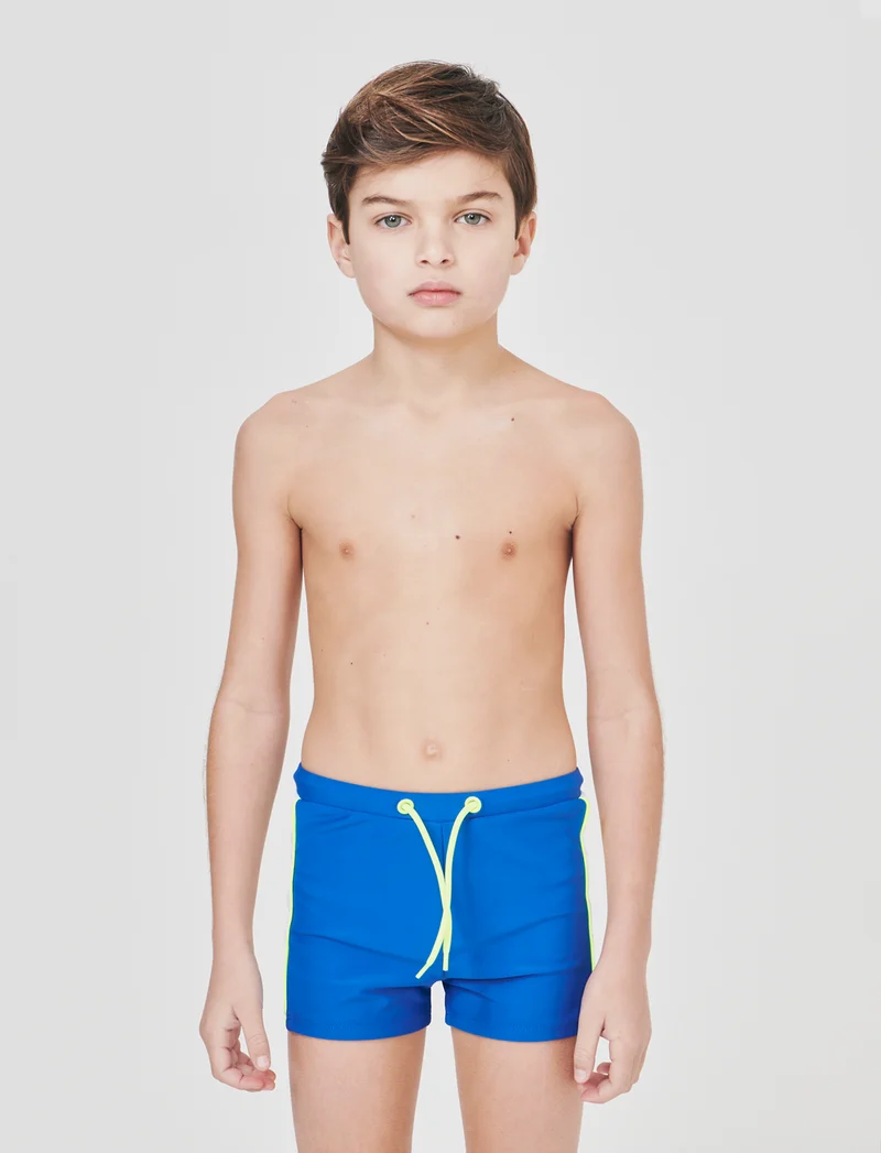 Costume boxer elastico con dettagli fluo - Blu oceano