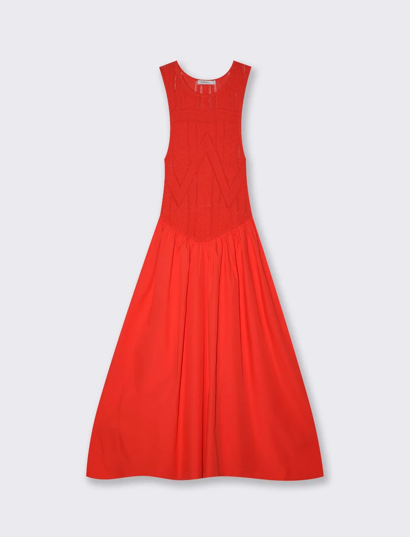 Vestito lungo smanicato con scollo rotondo - Corallo