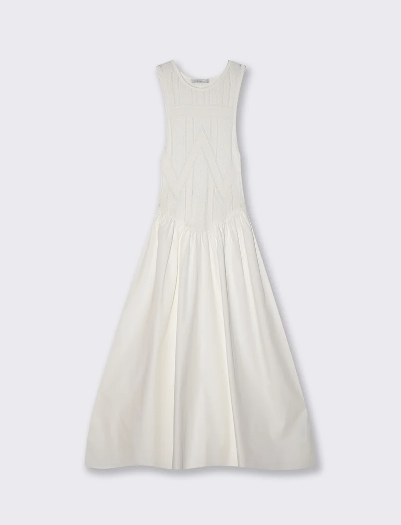 Vestito lungo smanicato con scollo rotondo - Avorio