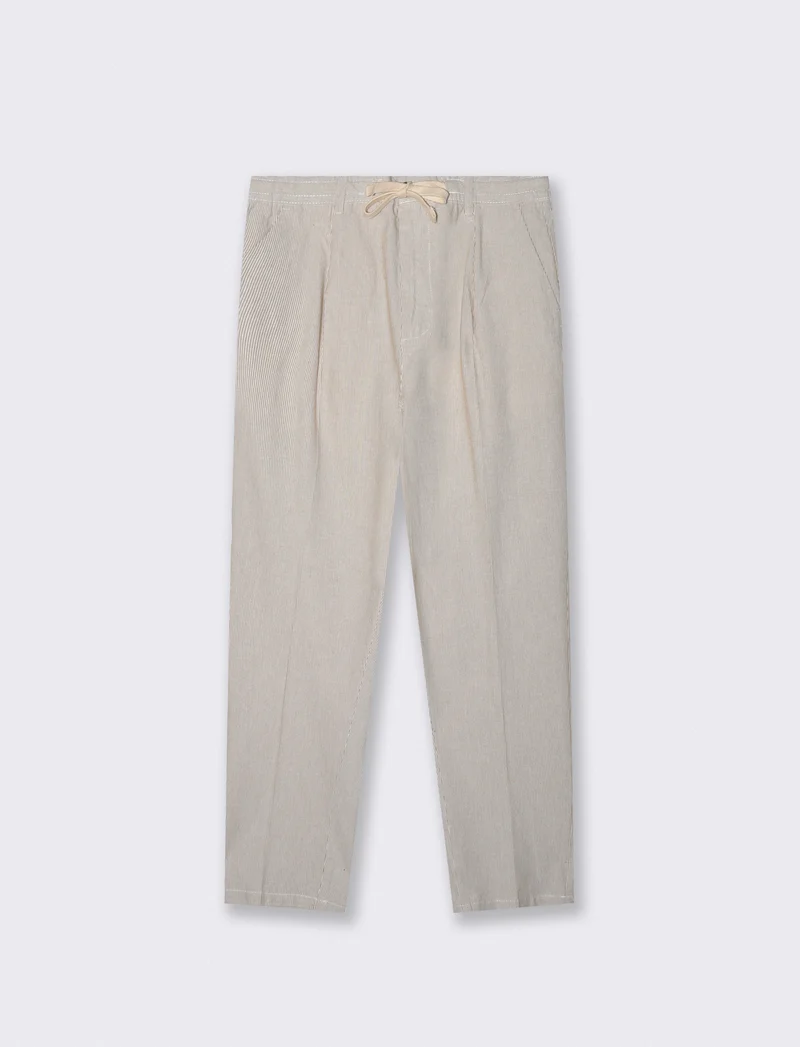 Pantaloni Chino Jogger Misto Lino Rigati - Beige