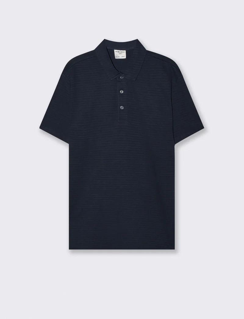 Polo in cotone jacquard con colletto - Blu