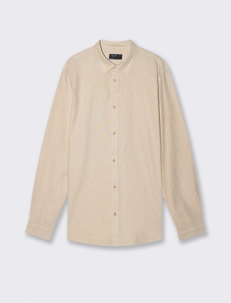 Camicia melange in cotone e lino - Beige ecru