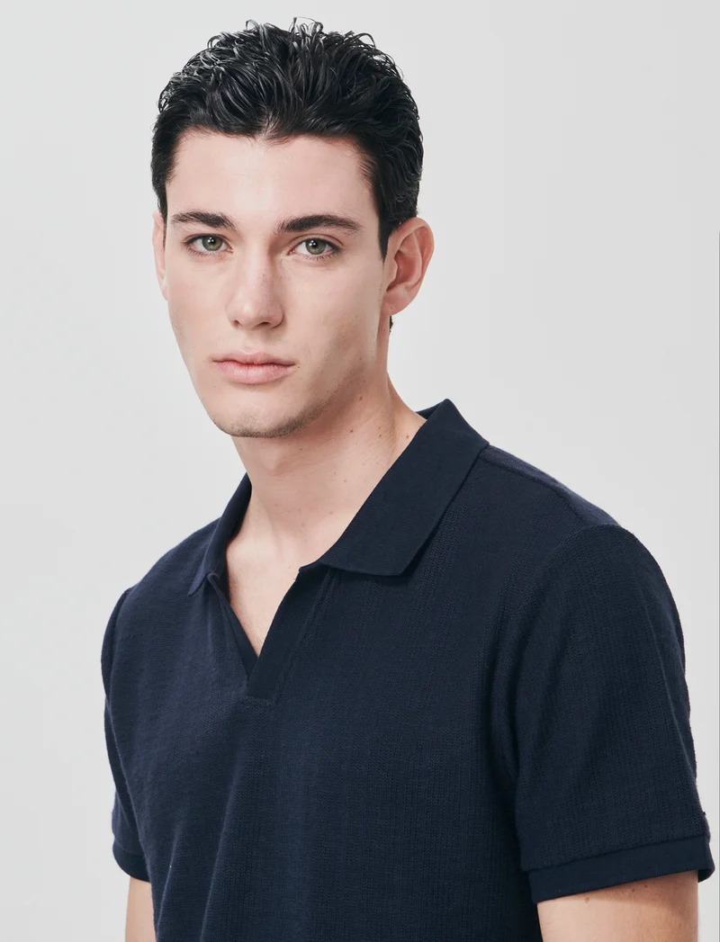 Polo in maglia jacquard misto cotone - Blu