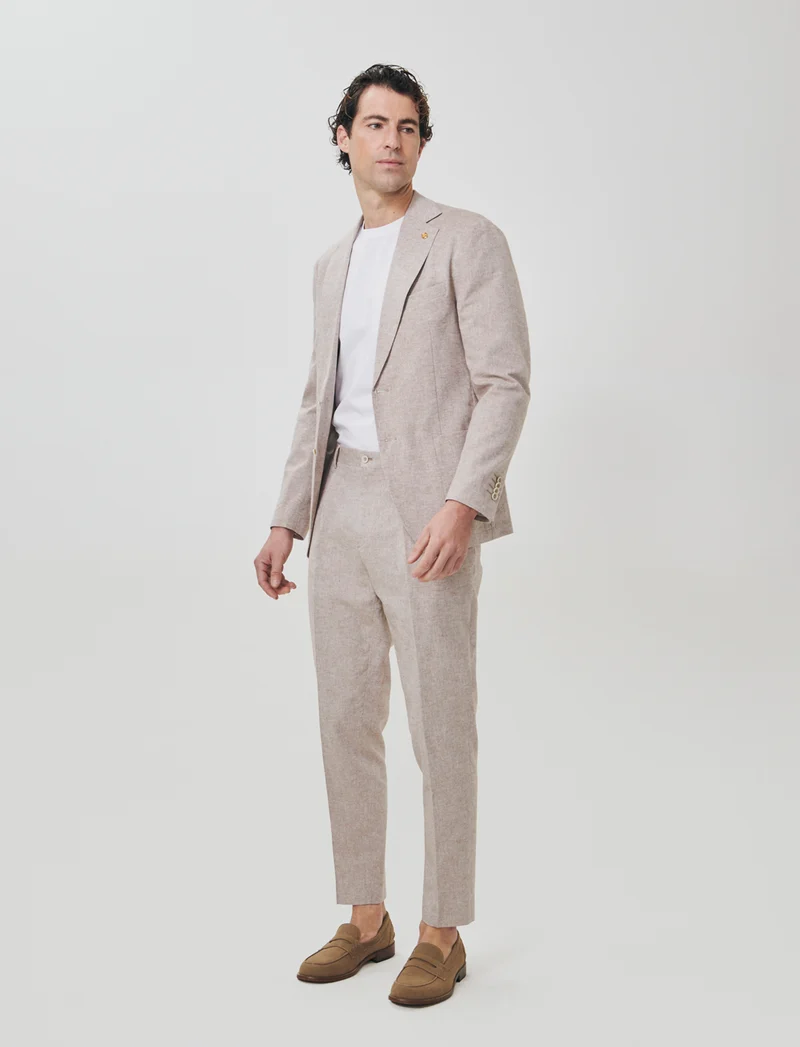 Pantaloni Chino in Tessuto Misto Lino - Grigio tortora