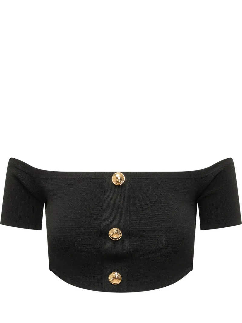 Top Tricot con Spalle Scoperte e Bottoni