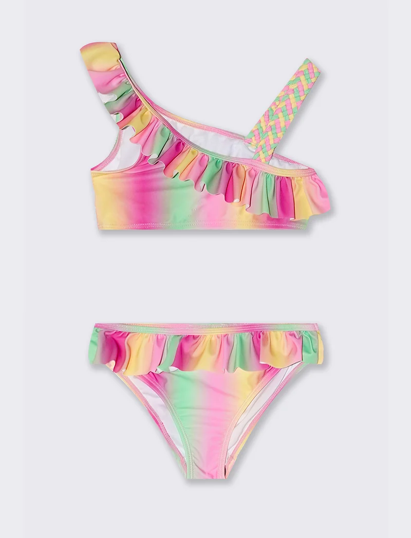 Costume due pezzi sfumato con rouches - Multicolore