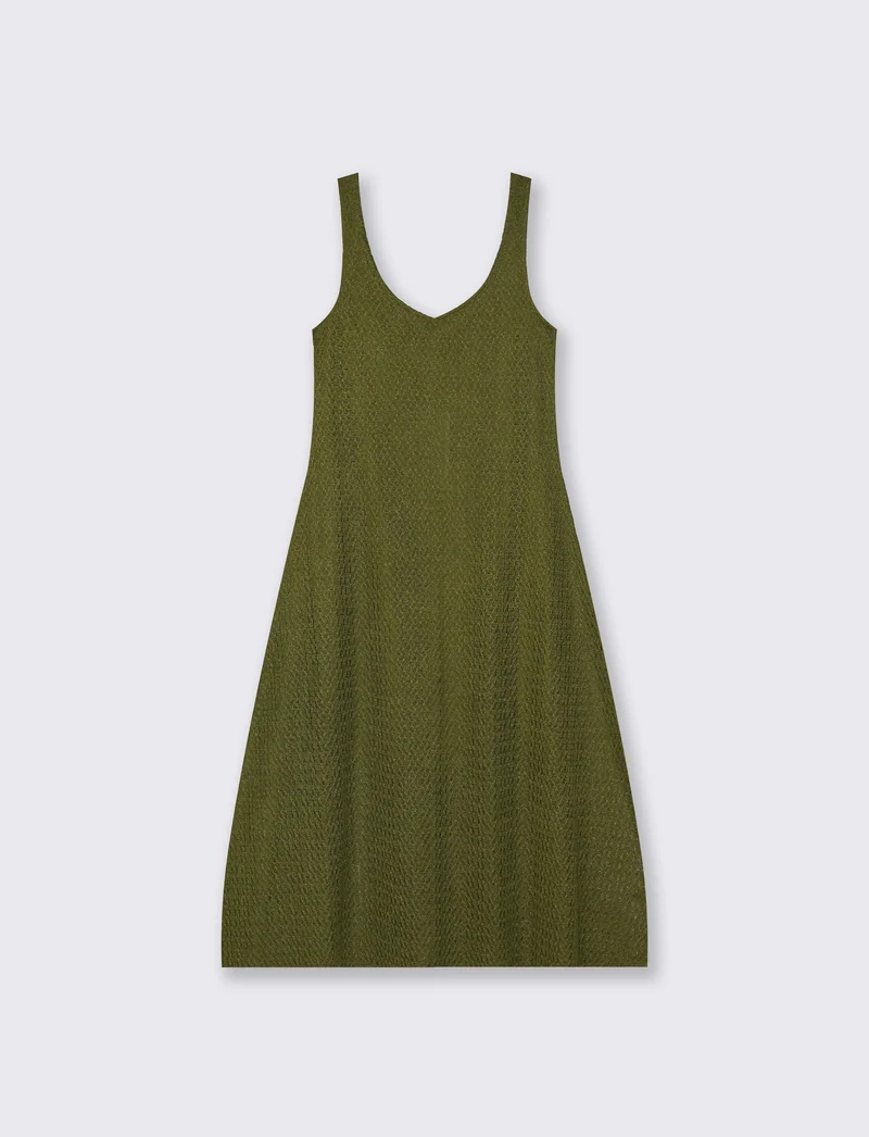 Vestito lungo smanicato con scollo a V - Verde abete
