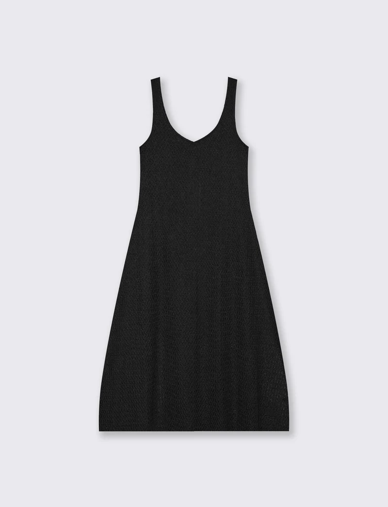 Vestito lungo smanicato con scollo a V - Nero