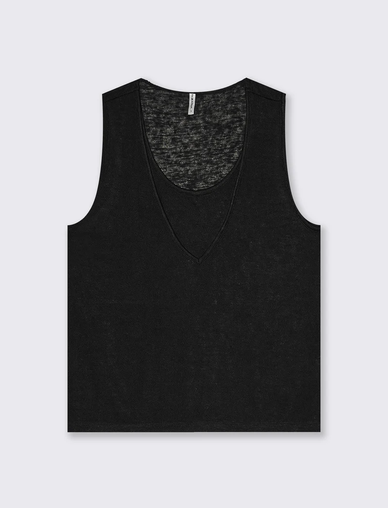 Top Scollo a V con Inserto Svasato - Nero