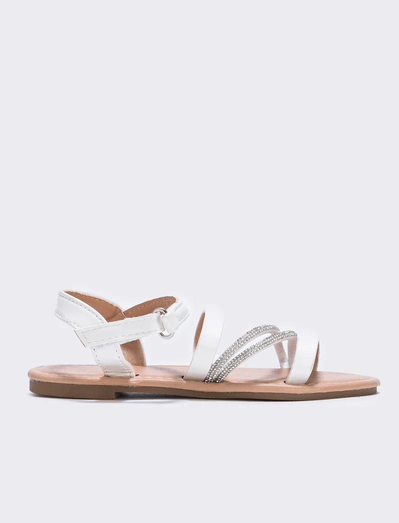 Sandalo bianco con strass per bambina - Bianco