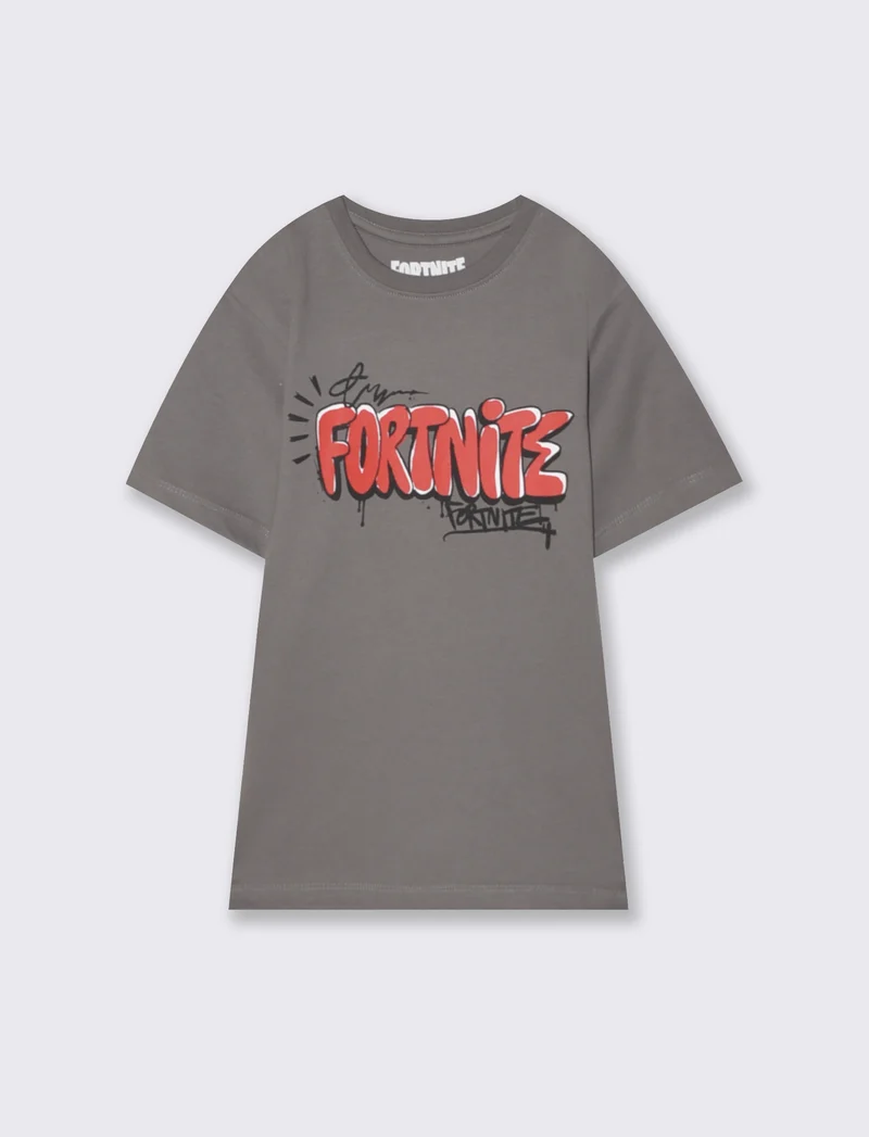 T-Shirt Fortnite in cotone con stampe - Grigio