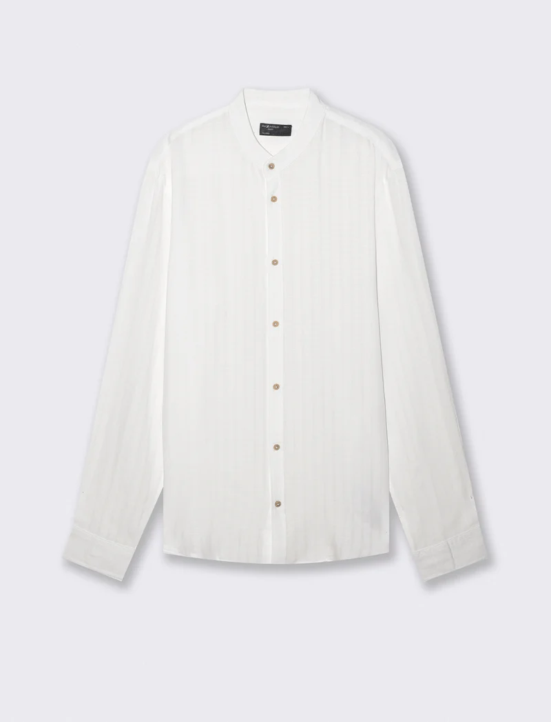 Camicia Coreana Jacquard a Righe - Bianco