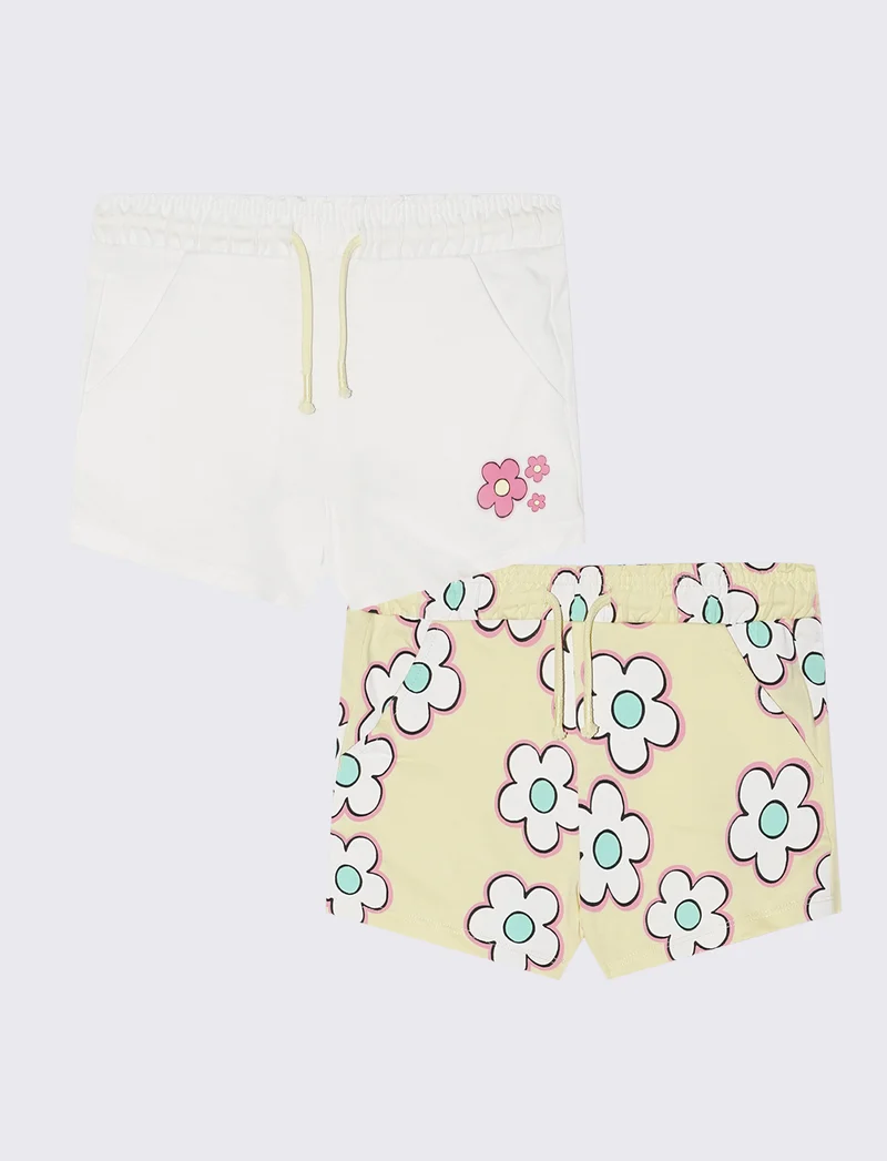 Set 2 pack shorts in french terry uniti e stampati - Giallo