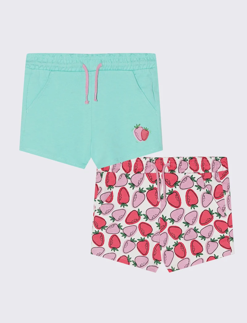 Set 2 pack shorts in french terry uniti e stampati - Verde acqua