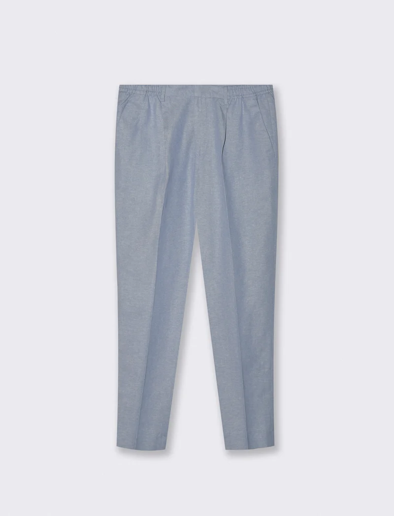 Pantaloni Jogger Misto Lino con Pinces - Celeste